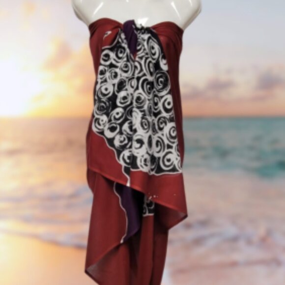 Womens Sarong Pareo Cotton Wrap HandPainted Batik Wrapskirt Beachwear -NEW - Picture 5 of 5